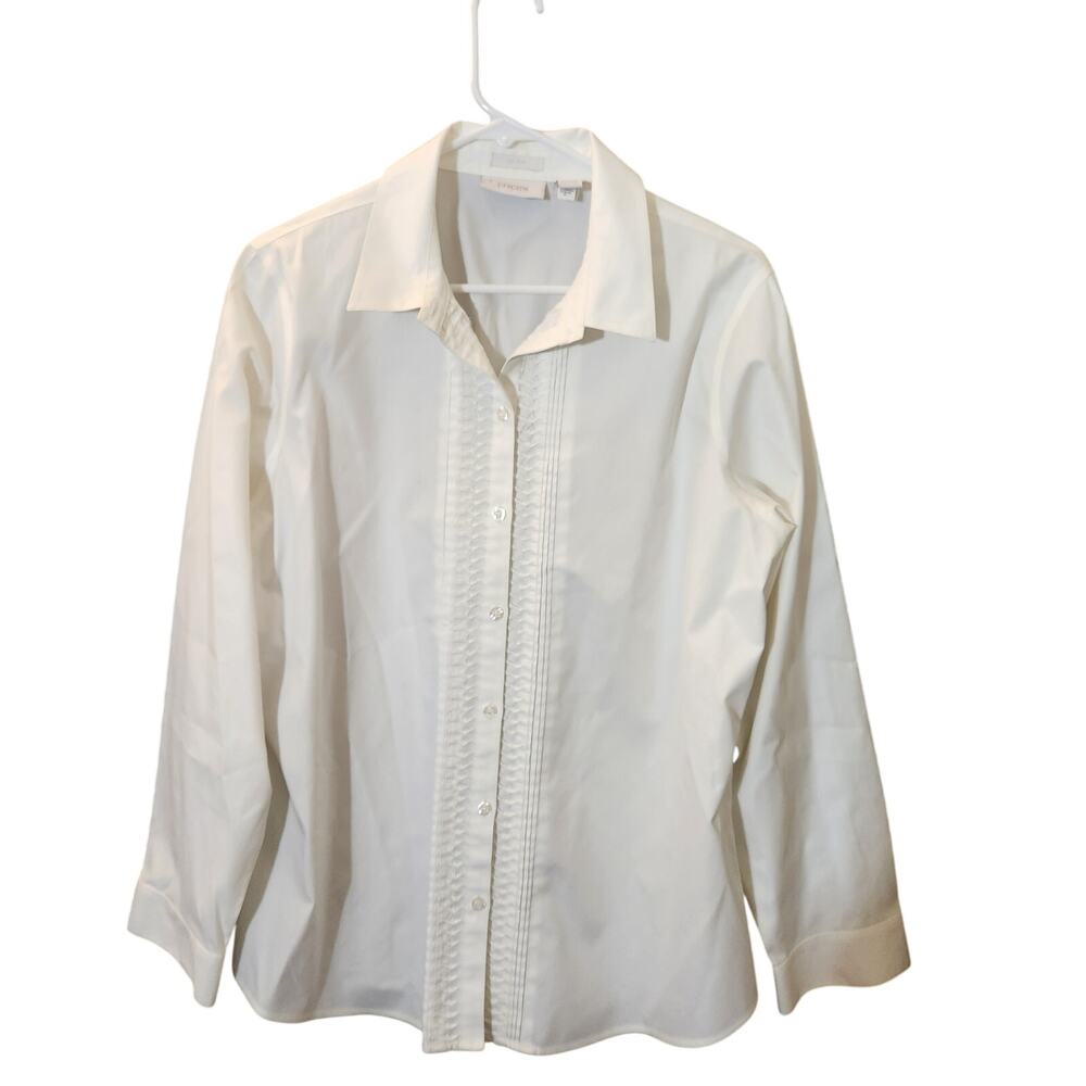 Chico's No-Iron 100% Cotton White Embroidered Pintuck Blouse Size 2 (US L 12)